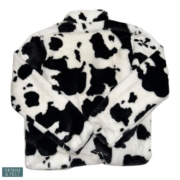 Bibi Boutique Cow Print Faux Fur Jacket Western Cozy Plush Layering Statement - Picture 8 of 11